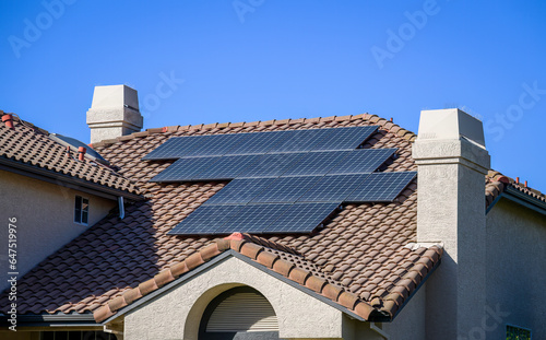 Solar panels on rooftop in California.
