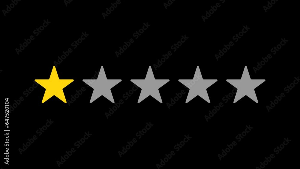 One star rating review animation. Customer feedback 1 star rating One star rating review animation. Customer feedback 1 star rating