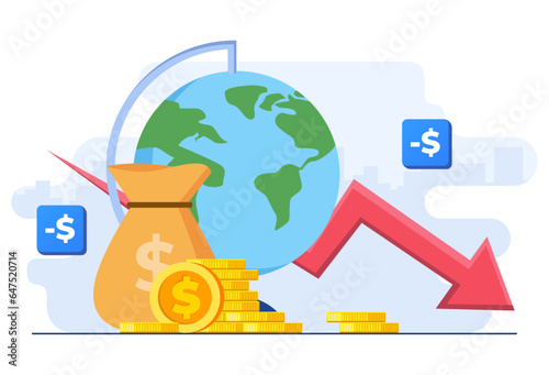 Financial crisis, Economic recession, Market crash, Bankruptcy, Company failure, Debt, Loss of money revenue flat illustration vector template