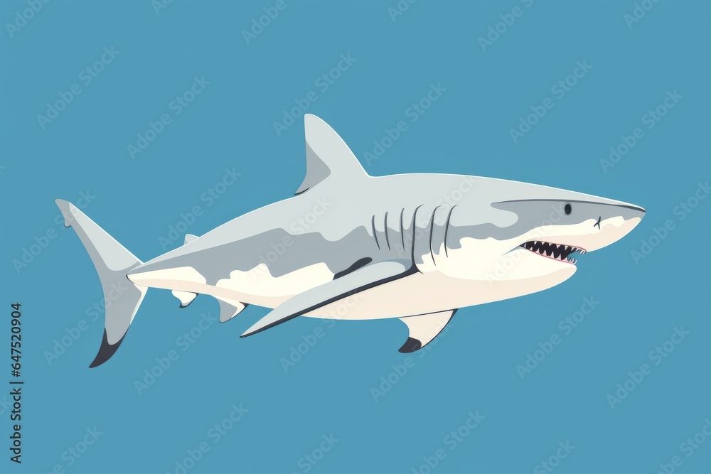Minimalistic flat illustration of a shark on blue