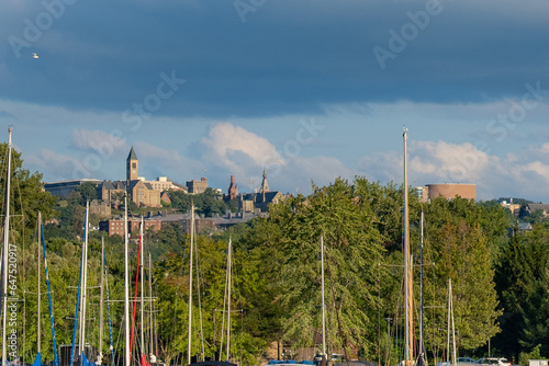 09-13-2023, Late afternoon image of the area surrounding the City of Ithaca, NY, USA taken from Allan H Treman State Marine Park.
