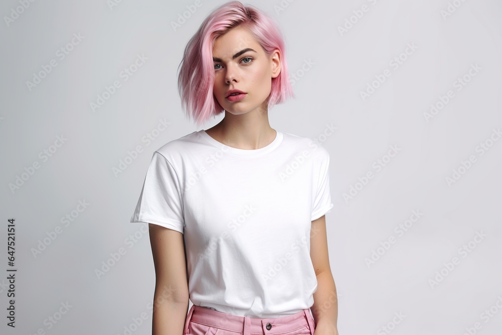 portrait of young woman looks in camera, Studio shot of good-looking beautiful woman isolated against blank studio wall portrait of young woman looks in camera, Studio shot of good-looking beautiful woman isolated against blank studio wall