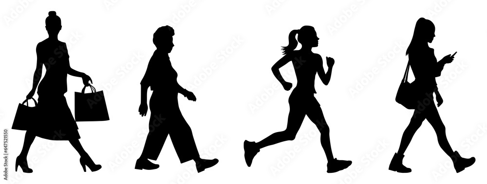 Vector illustration. Set of silhouettes of people. Gait. Vector illustration. Set of silhouettes of people. Gait.