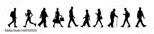 Vector illustration. Set of silhouettes of people. Gait.