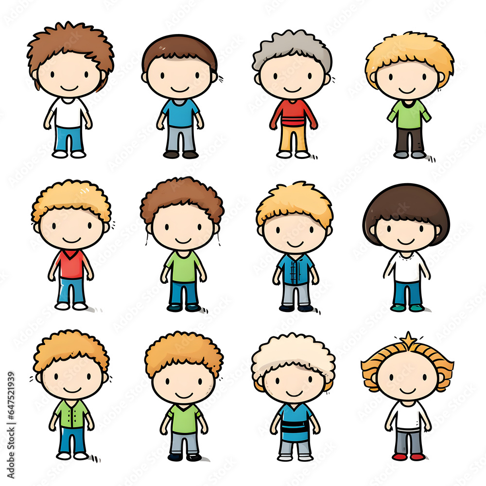 set of cute young people in simple, basic, minimalistic style, stick figure on isolated background, png, generated ai set of cute young people in simple, basic, minimalistic style, stick figure on isolated background, png, generated ai