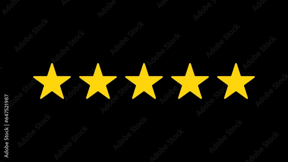 Five star rating review animation. Customer feedback 5 star rating
