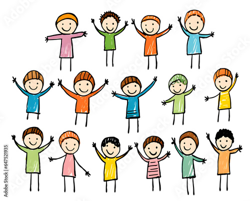 set of cute young people in simple, basic, minimalistic style, stick figure on isolated background, png, generated ai