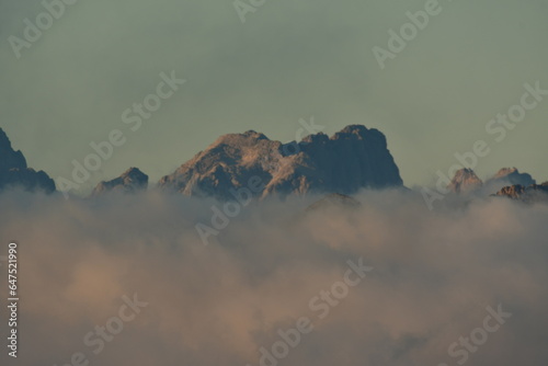 Dramatic clouds panorama Valparola pass Dolomotes Italy Alps photo