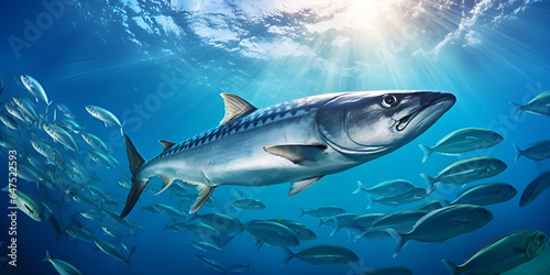 Huge schools of barracuda swimming together Generative AI © Kalsoom