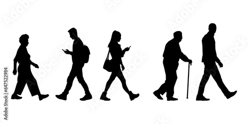Vector illustration. Set of silhouettes of people. Gait.