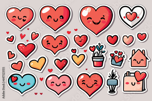 Love Heart Illustration and Valentine Gift box Sticker Clipart Set