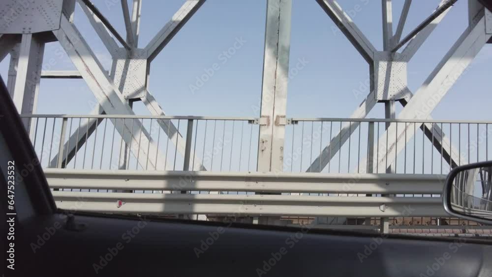 Crossing the river by the bridge inside car POV Crossing the river by the bridge inside car POV