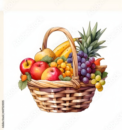 Various fruit in the basket  cute fruit illustration stickers