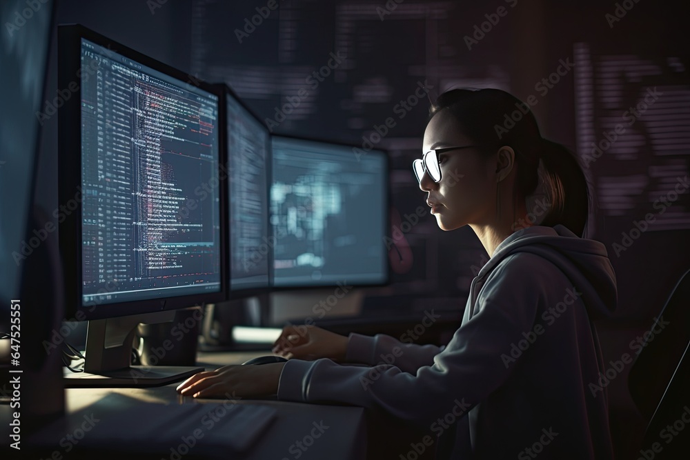 Professional trader working in front of computers