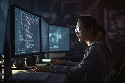 Professional trader working in front of computers