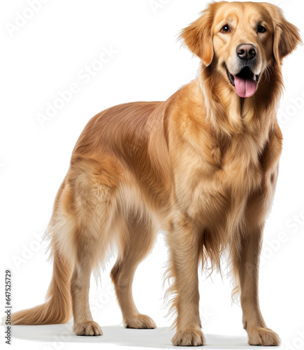 Golden Retriever dog, full body, no shadows, maximum details, sharpness throughout the image, maximum resolution, lifelike on a white