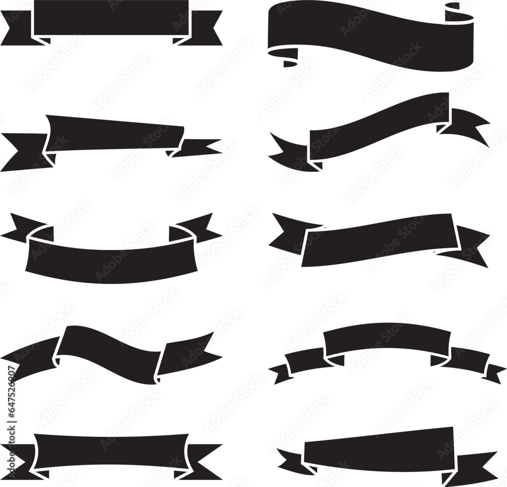 Black Ribbon Banner Set, Vector Design