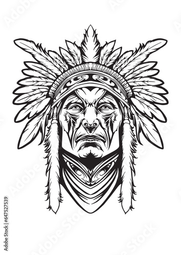 indian head logo line art, suitable for printable project