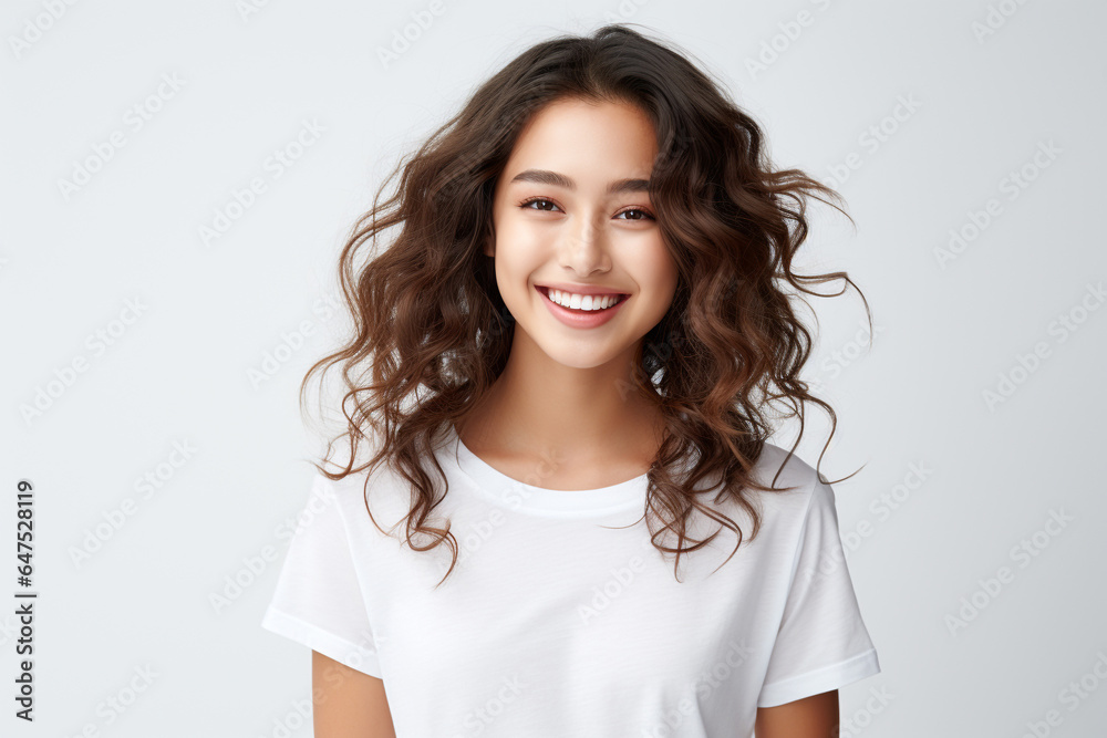 Portrait of a smiling Asian woman wearing a t-shirt with standing and looking at the camera. Face of healthy woman, Lifestyle portrait photography. Portrait of a smiling Asian woman wearing a t-shirt with standing and looking at the camera. Face of healthy woman, Lifestyle portrait photography.