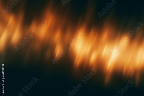 Blur light overlay. Defocused rays. Sun beam leak reflection. Bokeh gleam effect. Golden orange glow on dark black abstract background, Generative AI photo