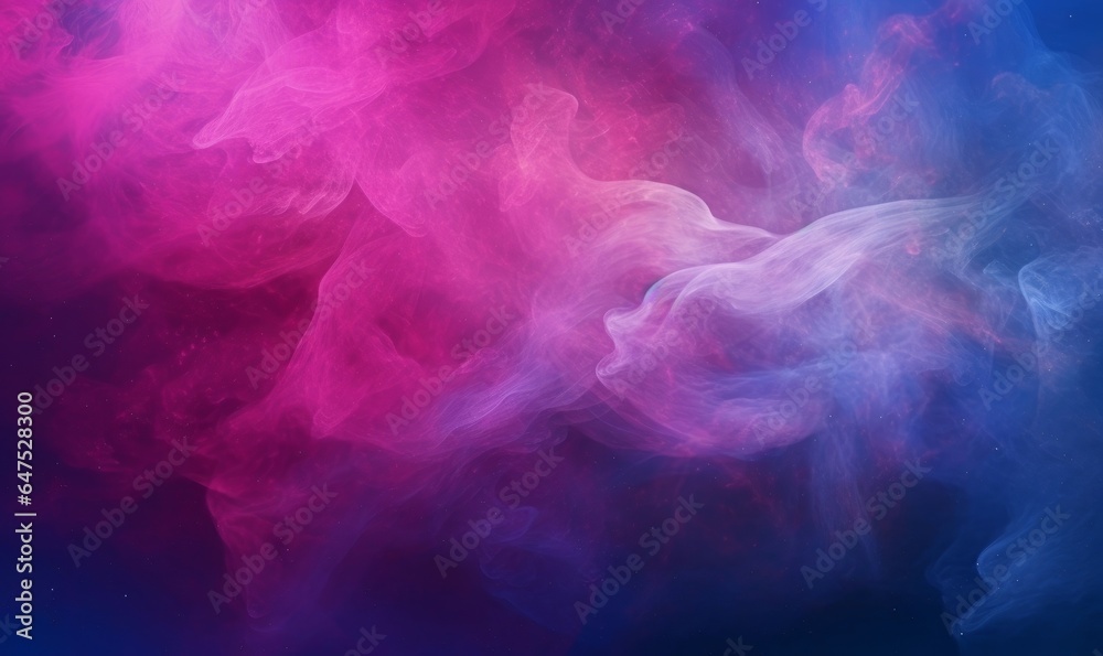 Glitter mist. Color vapor texture. Ink water mix. Fantasy sky. Neon pink blue shiny sparkling particles smoke floating on dark abstract art background, Generative AI