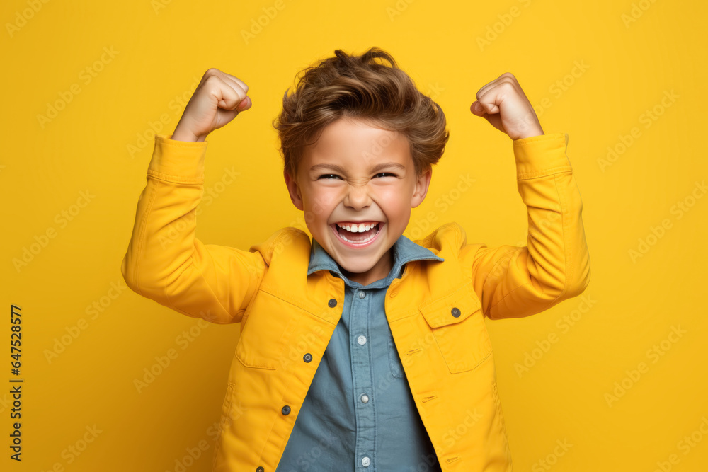 happy winner school boy isolated on yellow background celebrates new success, power, energy. Yes ! happy winner school boy isolated on yellow background celebrates new success, power, energy. Yes !