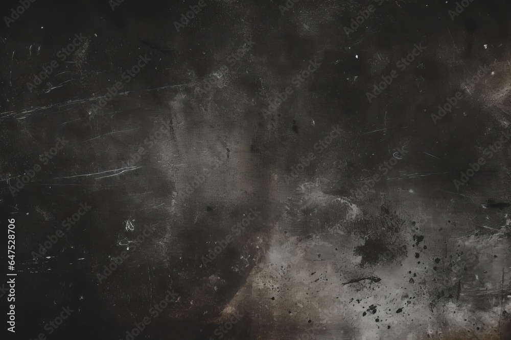 Dust and scratches design. Aged photo editor layer. Black grunge abstract background. Copy space, Generative AI