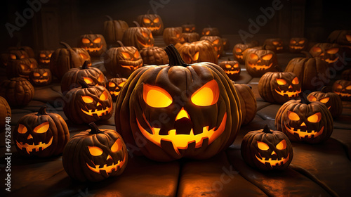 Creative Halloween Concept. Halloween pumpkins on dark background