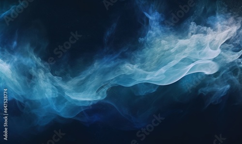 Glitter mist. Paint water splash. Magic spell. Blue silver gray color gradient shiny smoke veil wave on black abstract art background with free space, Generative AI photo