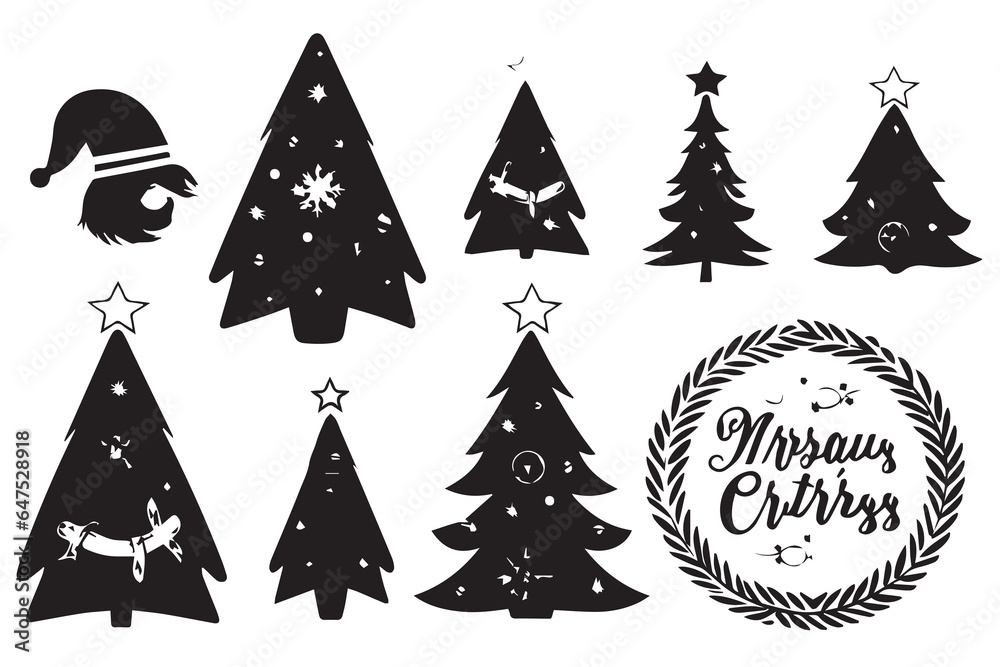 Obraz premium Christmas set of design elements silhouettes