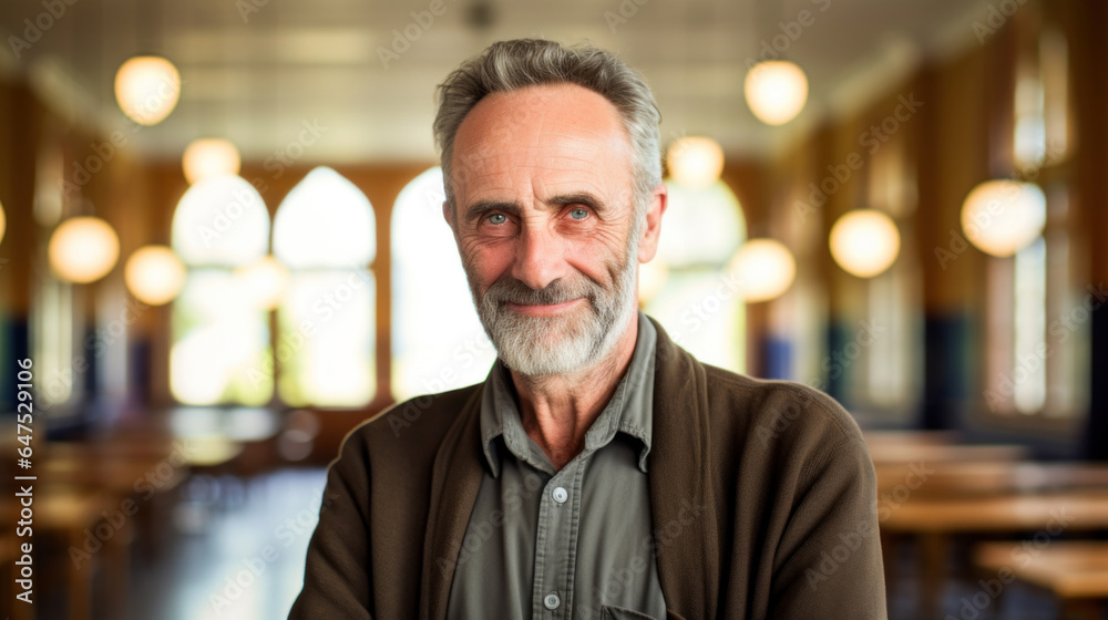 Smiling senior man posing inside a room looking at the camera Smiling senior man posing inside a room looking at the camera