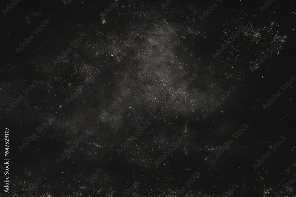 Dust and scratches design. Black abstract background. Vintage effect. Copy space, Generative AI