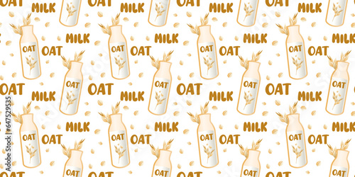Oat milk seamless pattern. Plant-based milk. vegan products. Vector. Perfect for various projects like textiles, paper crafts, and more.
