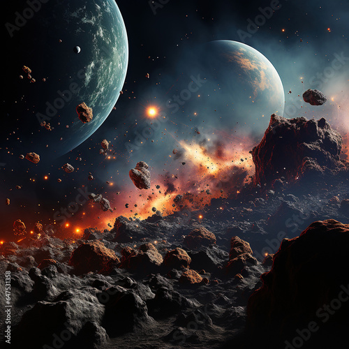 Asteroid impact on the planet. Created using generative AI tools.