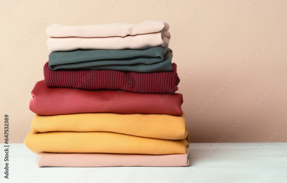 A neatly stacked pile of folded dark coloured clothes A neatly stacked pile of folded dark coloured clothes