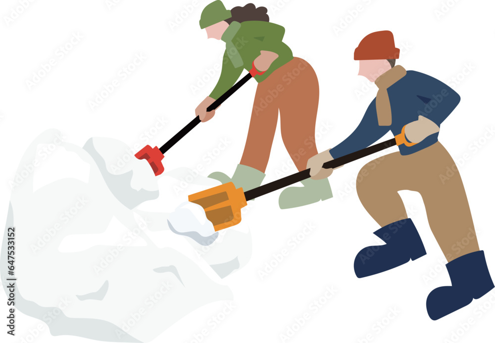 雪かき 男女二人での共同作業 雪かき 男女二人での共同作業