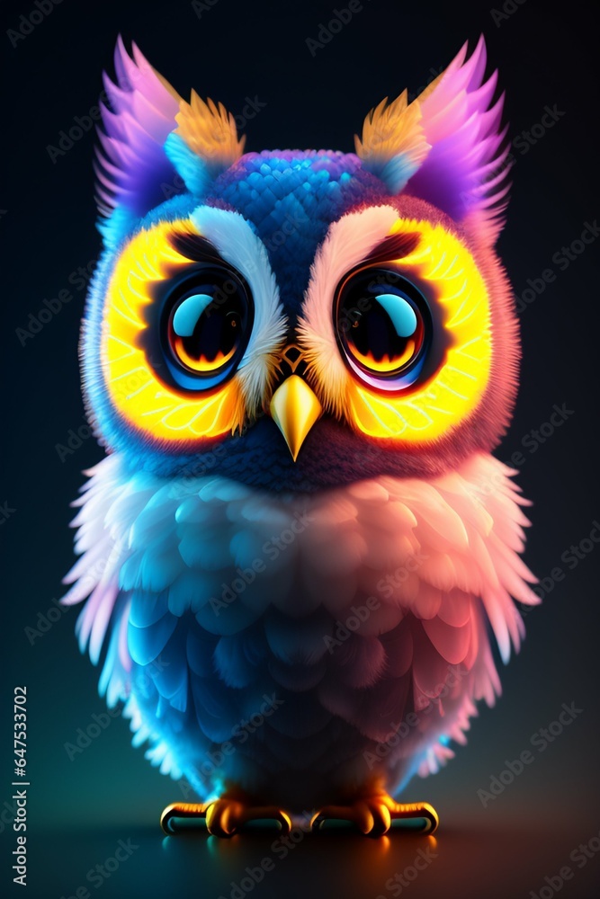owl on a blue background realistic cute adorable baby owl made of a crystal ball with low poly eyes surrounded by a glowing aura highly detailed intricated concept art with vivid beautiful colors 