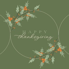 Composite of happy thanksgiving text over autumn leaves on green background