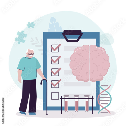 Elderly man checkup brain procedure. Medical test on dementia, alzheimer, diagnostic check up of brain health. Concept of neurology. consultation,