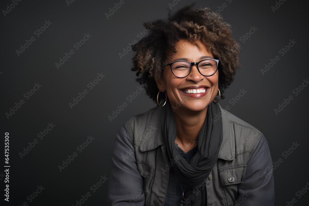 studio portrait of a beautiful Afro woman in her fifties studio portrait of a beautiful Afro woman in her fifties