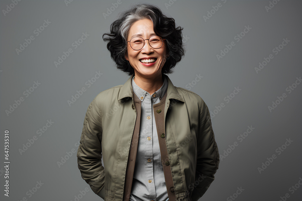 studio portrait of a beautiful Asian woman in her fifties studio portrait of a beautiful Asian woman in her fifties