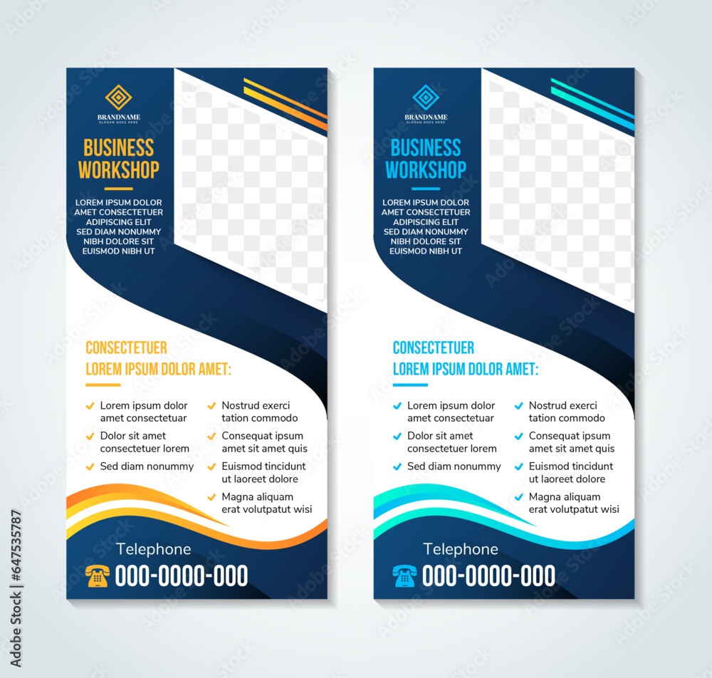 business workshop Banner design. Graphic template roll up, stand, background. vertical layout. diagonal shape for placement of photo, exhibitions, presentations, conferences, advertising business workshop Banner design. Graphic template roll up, stand, background. vertical layout. diagonal shape for placement of photo, exhibitions, presentations, conferences, advertising
