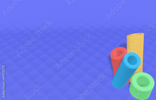 3D blue background with pastel objects