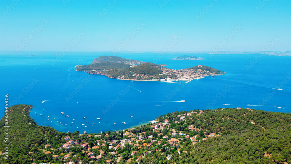 Aerial drone view of Kinaliada, Turkey