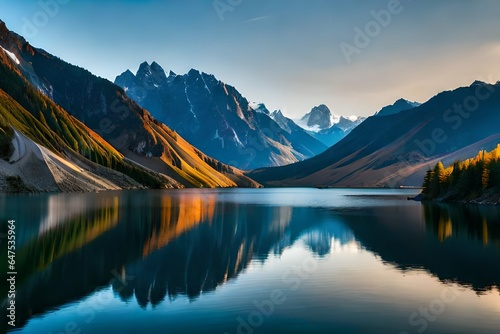 lake reflection in the mountains generated with AI