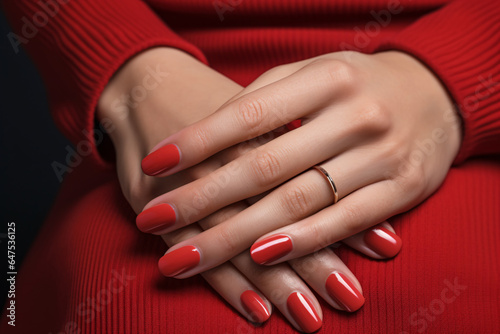 Photo Glamour woman hand with classic red nail polish on her fingernails