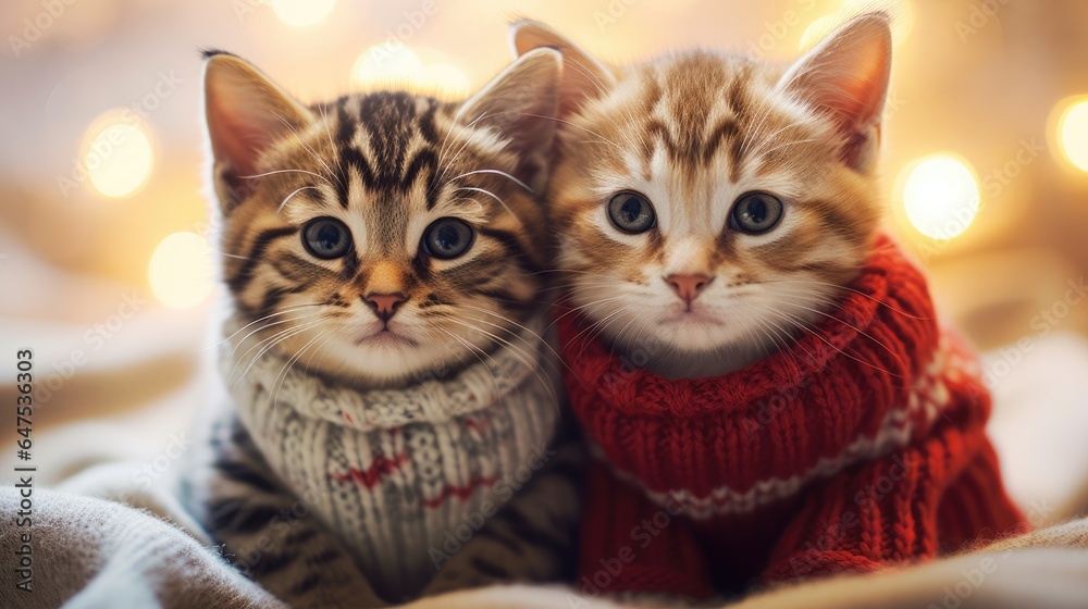 Kitties in Christmas sweaters cozy and cute holiday, Background Image, HD