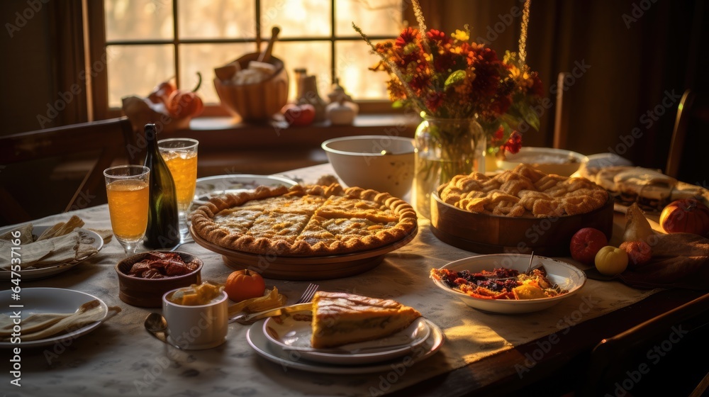 Thanksgiving Table Delicious Pies Grateful Friends , Background Image, HD