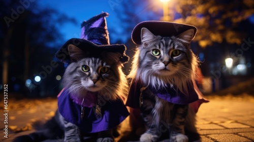 Witchy kitties pointy hats magical night , Background Image, HD