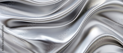 Metallic Silver Silk Fabric with Reflective Wavy Texture